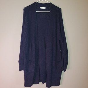 Long Navy Cardigan with Pockets and Colorful Specks